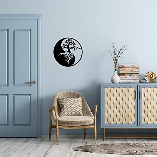 NBEADS Tree of Life Metal Wall Art Decor, 11.8" Yin Yang Wall Art Black Wall Hanging Decor Silhouette Wall Art for Bedroom Living Room Bathroom Office Garden Hotel Wall Decoration