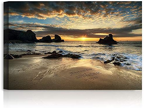 A&T ARTWORK Love on Beach Personalized Canvas Print Canvas Prints Gift,includes Names and the Special Date Unique Gift for the Wedding Anniversary. 30x20 inches