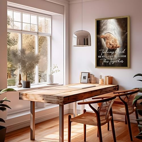 Framed Jesus Wall Art Christian Canvas Wall Decor Painting The Hand of God Posters Prints Pictures Inspirational Art Decorative Oil Paintings for Church Prayer Room Living Room Home 24x36 Inch