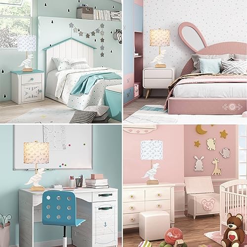 Hamucd Kids Dinosaur Table Lamp for Boys Girls Bedroom 23" Bedside Lamp for Children Gift Cute Small White Nightstand Lamp for Nursery(LED Bulb Included)