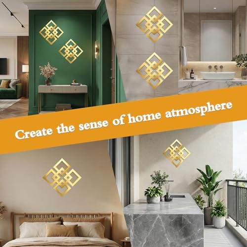 2 Pack 11.8 x 11.8 Inch Gold Rectangular Wall Mirrors Modern Gold Wall Decor with Wooden Frame Acrylic Mirror for Bedroom Living Room Bathroom Entryway Home Decoration
