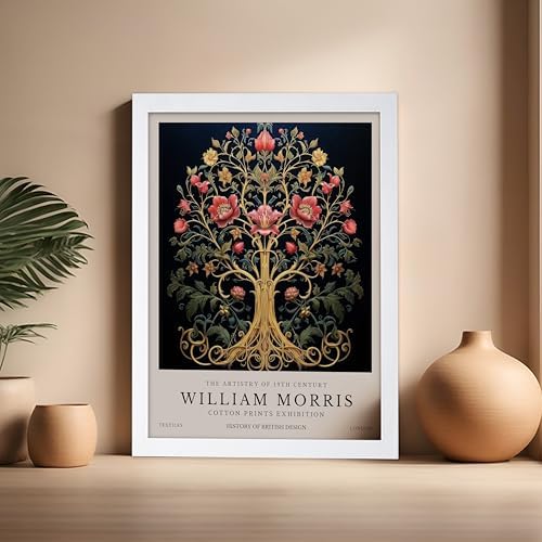 Poster Master William Morris Poster - Tree of Life Print - Flower Art - Botanical Design - Exhibition Display - Floral Painting - Aesthetic Artwork - Great Office or Bedroom Decor - 16x20 White Framed