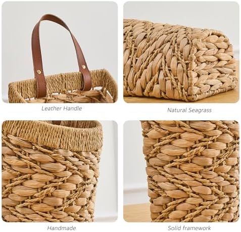 Handwoven Water Hyacinth Boho Front Door Basket for Flower Plants