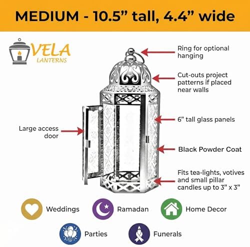 Vela Lanterns Decorative Indoor Moroccan Candle Holder, Clear, M, 3-Pack