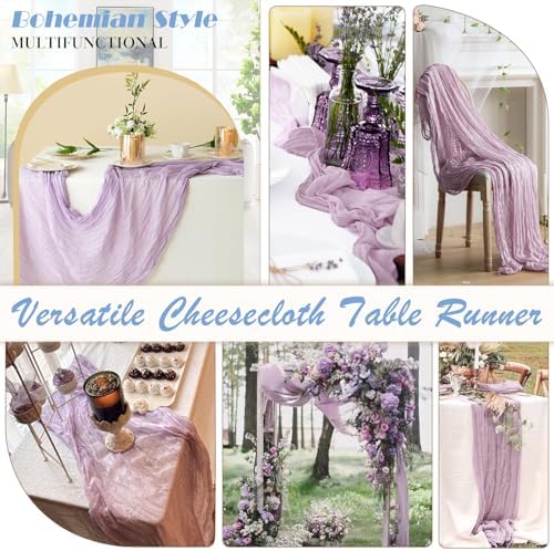 Lilac Cheesecloth Table Runner 2 Pack 35" Boho Gauze 120 inches Long Runner Rustic Sheer Fabric Bulk for Baby Shower Wedding Bridal Birthday Party Picnic Table Decorations