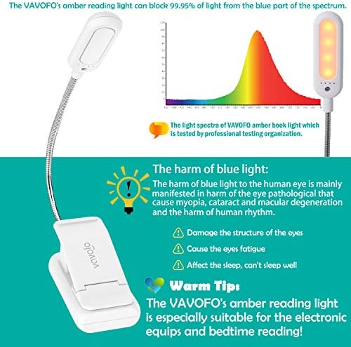 VAVOFO Clip On Rechargeable Reading Light, 7 LEDs with 3 Colortemperature 9 Brightness Levels Book Lights for Reading in Bed with Power Indicator for Bookworms Black (2-Pack White)