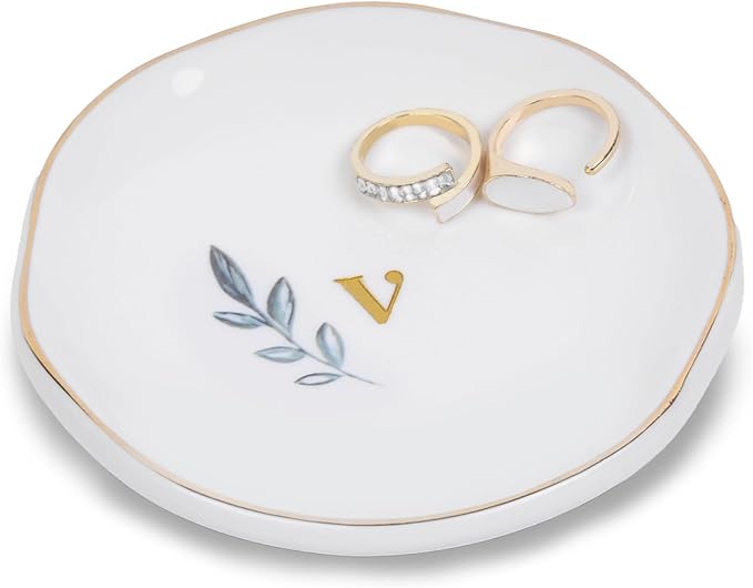 Personalized Ceramic Ring Dish, Initial Jewelry Tray for Rings, Earrings, Necklaces & Bracelets, Gift for Engagements, Birthdays, Holidays, Mom, Sister, Bridesmaid, Bride-to-Be, 4" Ring Plate