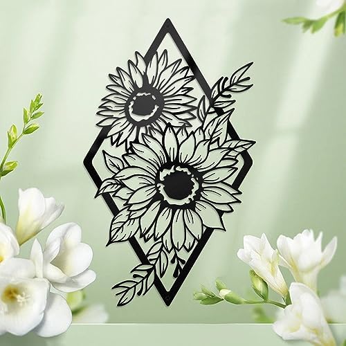 ruelen Metal Sunflower Wall Art,Boho Floral Wall Decor Home Decor | 15.7"x9.4"Black Abstract Wall Art for Living Room,Bedroom,Bathroom,Kitchen,Home,Office,Wall Hanging Decor Indoor & Outdoor