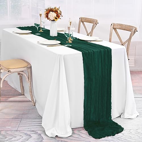 10 Pack Emerald Green Table Runner 10Ft Cheesecloth Table Runner Boho Gauze Table Runners Romantic Long Sheer Fabric Cheese Cloth Table Runners for Wedding Party Bridal Shower