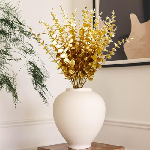 36 Pcs Gold Artificial Eucalyptus Stems 15'' Faux Eucalyptus Leaves Decor Fake Greenery Branches for Xmas branchs Decor Wedding Bouquet Centerpiece Flower Floral Arrangement Home Decoration