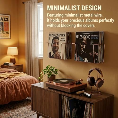 MyGift Copper Metal Wall Mounted Vinyl Record Display Shelves, Set of 2
