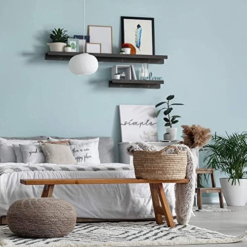 Icona Bay 16 Inch Floating Shelves for Wall - Set of 3 in Ebony Black - Modern Rustic Style - Wall Mounted Display Shelves - Picture Ledges