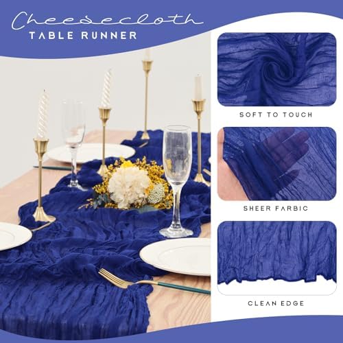 YMHPRIDE 12 Pack Cheesecloth Table Runner 35x120in Royal Blue Table Runner