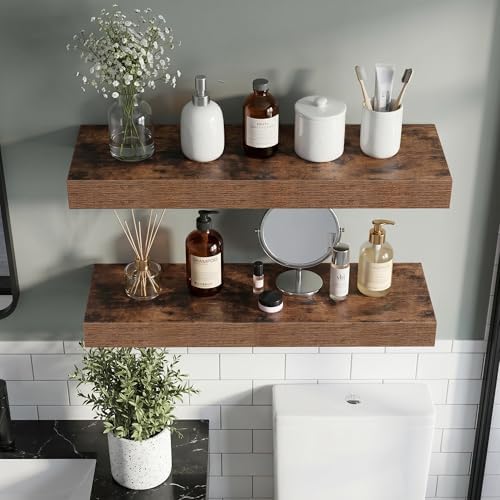 Vivelove 30 Inch Floating Shelves Wall Mounted for Display, 6.5 Deep Duty Shelves with Invisible Brackets for Living Room,Bedroom,Kitchen, Bathroom Storage & Decor,30" Wx6.5 Dx1.4 H - Rustic Brown