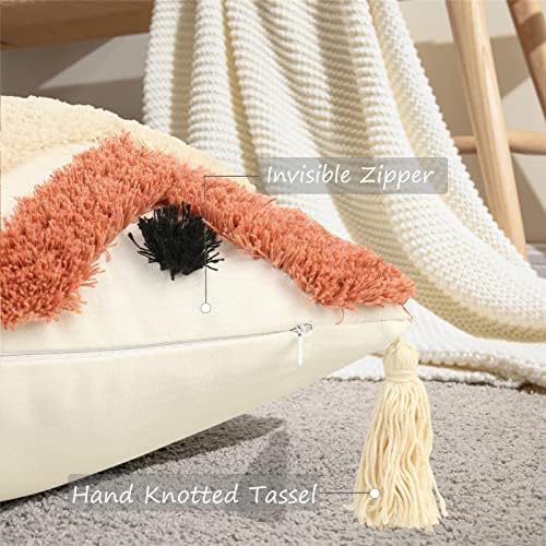 Merrycolor Boho Lumbar Pillow Covers 12×20 Tufted Pink Throw Pillow Covers with Tassels Modern Accent Bohemain Small Decorative Pillows for Bed Couch Sofa