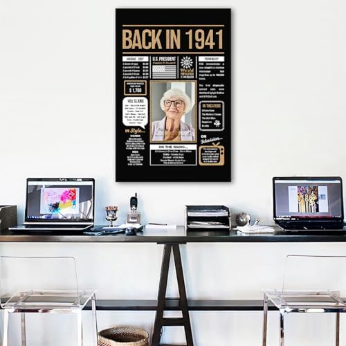 Personalized 84th Birthday Party Decorations Men, Women, Him, Her - Custom Gifts Idea For 84 Years Old, Back In The Year You Born Newspaper For 84th Birthday Poster No Frame Black Gold
