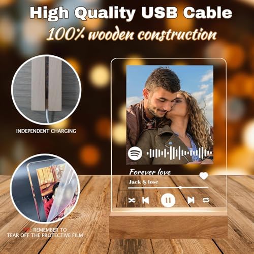 Personalized Photo Acrylic Happy Fathers Day Sign Plaque Gifts for Dad Papa Grandpa from Daughter Son Wife Customizable LED Night Light Wooden Base Lamps Desk Bedroom Decor Signs