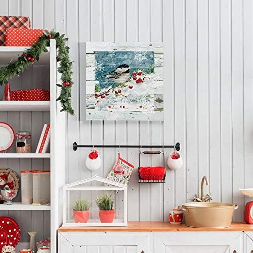 Renditions Gallery Christmas Abstract Wall Art Chickadee Bird Sitting in a White Snowed Cherry Tree Canvas Hanging Artwork Prints for Bedroom Office Home Kitchen - 24"X24" LT05