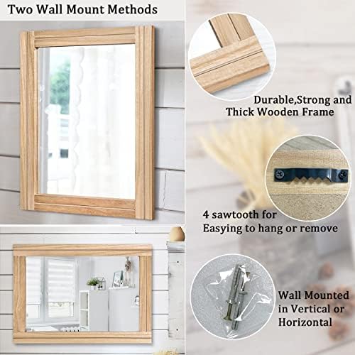 AAZZKANG Rustic Mirrors for Wall with Rectangular Wood Frame Decorative for Farmhouse Bedroom Bathroom Living Room Home Office Large 28"x20"
