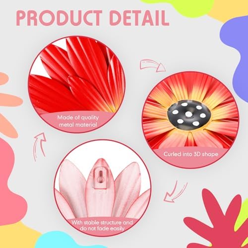 Zhehao 6 Pcs Metal Flower Wall Art Decor 12 Inch Sunflower Wall Decorations Hanging Outdoor Art Multicolored Handmade Metal Flowers Outdoor Decor(Cute Color)
