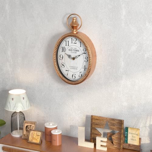Menterry Small Retro Oval Wall Clock Antique Old Design, Gold Vintage Style