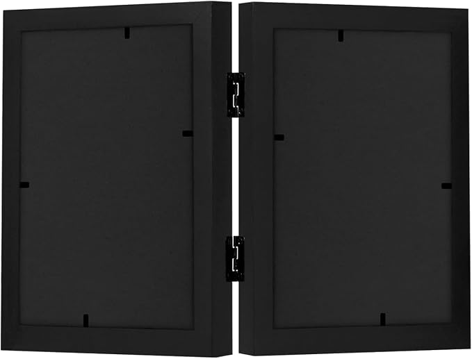 Americanflat Hinged 8x10 Picture Frame with Shatter-Resistant Glass - Double Picture Frames with Engineered Wood - Signature Collection - Photo Frame for Tabletop Display - Black