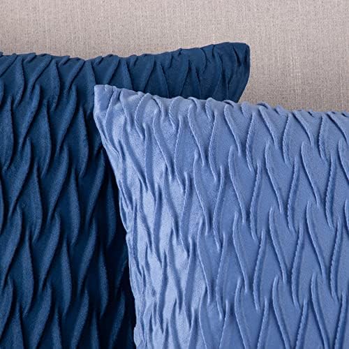 MADIZZ Set of 2 Super Soft Velvet Decorative Throw Pillow Covers 18x18 inch Blue Square with Texture Luxury Style Cushion Case Pillow Shell for Sofa Bedroom