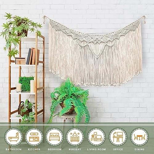 Livalaya Macrame Banner Wall Hanging Garland Beige 39”L x 19”W Modern Farmhouse Bohemian Woven Hanging Wall Decor for Bedroom Tapestry for Living Room, Dorm, Nursery, Boho Wedding Party Decorations