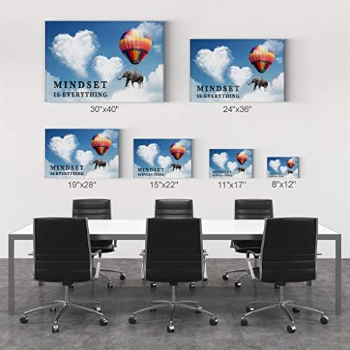 Smile Art Design Mindset is Everything Quote Elephant with Balloon Blue Sky Motivational Wall Art Canvas Print Inspirational Wall Art Entrepreneur Quote Office Decor Artwork Gift Ready to Hang 8x12