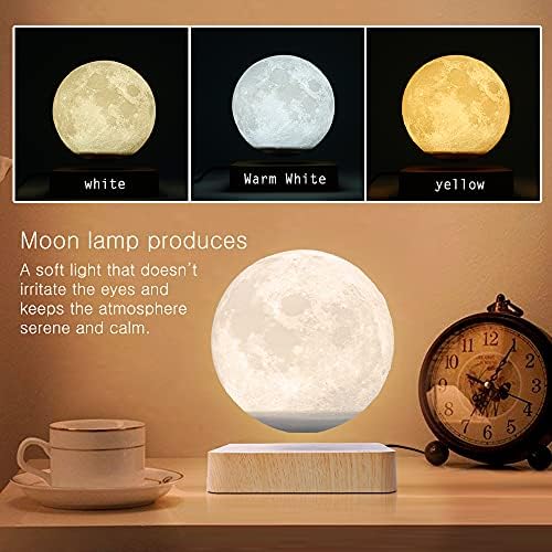 Levitating Moon Lamp Magnetic Floating Night Light Unique Levitation Bedside Table Lamp Creative Desk 3D Printing LED Light with Wooden Base for Office Bedroom Home Decorations(Wood Colors)