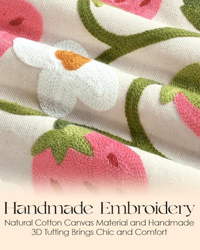 Canvas Embroidered Narrow 13"x 90" Table Runner, Pink Strawberry
