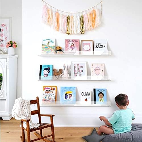 2 Packs 24 inches Clear Acrylic Shelves,Book Shelf for wall