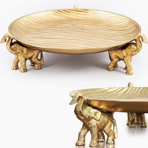 Round Golden Serving Tray with Handles – Decorative Coffee Table Tray, Round Decorative Tray, Gold Table Decor for Dining Table Centerpiece Decor, Vanity Tray, Perfume Tray