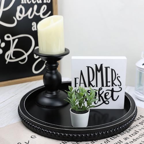 Hrastany Black Round Wood Decorative Ottoman Tray for Coffee Table