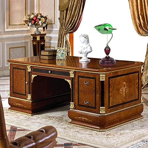 Table lamp Emerald Green Glass Reading Light Wooden Base 1920's Classic Banker lamp Green Pull Switch LED Desk lamp Adjustable 360 Degree lampshade OfficeBedroomStudy E27 (Model-A)