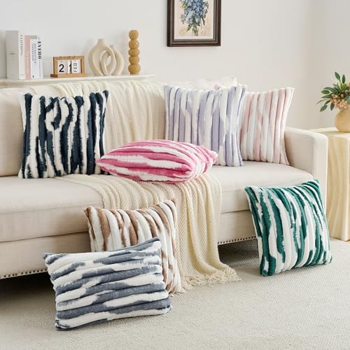 FUTEI Pack of 2 Faux Fur Throw Pillow Covers 16x16 Inch, Coffee White