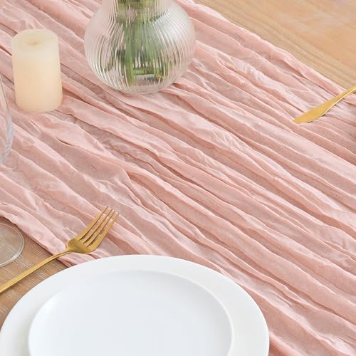 Asee'm Dusty Pink Cheesecloth Table Runner Fall 10FT Gauze Wedding Decor