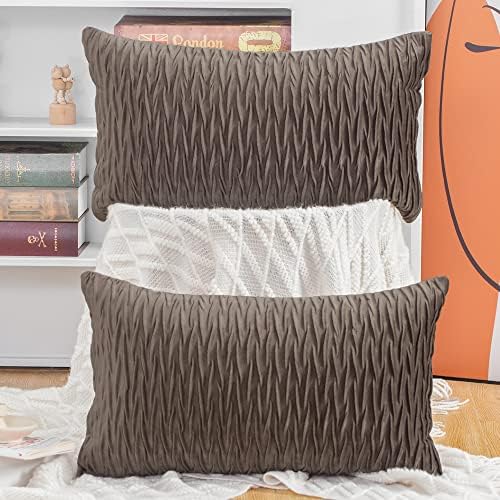 MADIZZ Set of 2 Super Soft Velvet Decorative Throw Pillow Covers 12x20 inch Brown Rectangular with Texture Luxury Style Cushion Case Pillow Shell for Sofa Bedroom