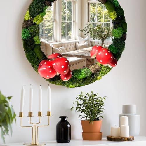 Lidy Mushroom Mirror 14'' - Mirrors for Wall with Preserved Moss - Handcrafted Mushroom Decor - Fairy & Forest Decor, Perfect for Nursery and Cottagecore Aesthetic