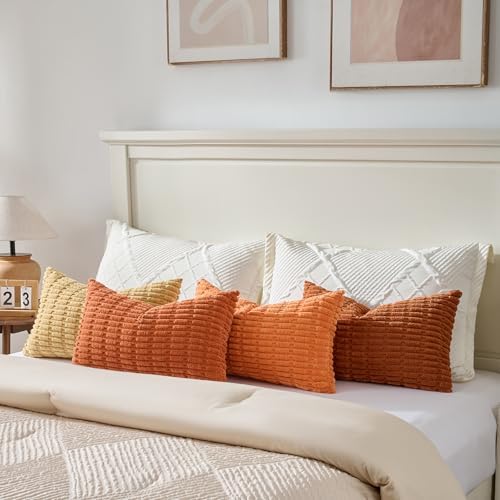 Fancy Homi 4 Packs Decorative Throw Pillow Covers for Living Room Couch Bed, Modern Farmhouse Boho Home Décor Accent Cushion Case, 24" x 14", Burnt Orange Series