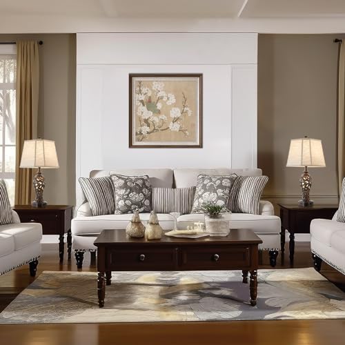 Set of 2 Farmhouse Table Lamps for Living Room with USB C+A Ports