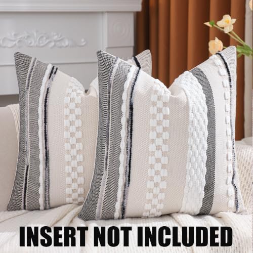 Boho Throw Pillow Covers 18x18 inch Set of 2 White