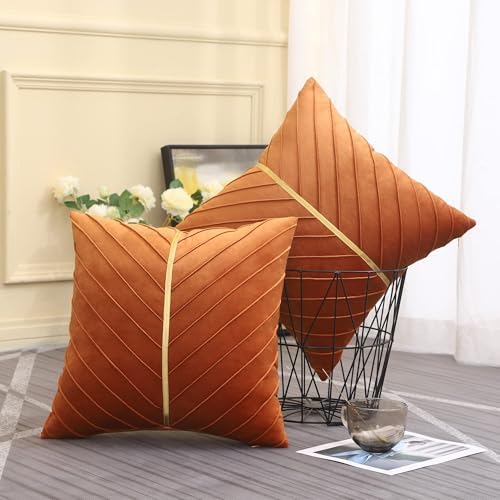 Velvet Throw Pillow Covers 24x24 Pack of 2 Gold Decor Burnt Orange