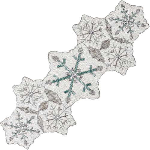 ALPHA Living HOME 36-Inch Beaded Table Runner, Glitz Decorative Runner for Dining Table, Wedding, Bridal Shower, Christmas & Farmhouse Décor, Chiffon White Sapphire