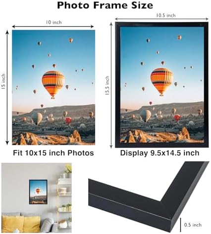 JCJMY 10x15 Black Picture Frame Set of 6, Horizontal and Vertical Formats for Wall Hanging, 10 x 15 Wall Gallery Poster Photo Frames with Shatter Resistant Plexiglass, 6 Pack, Black