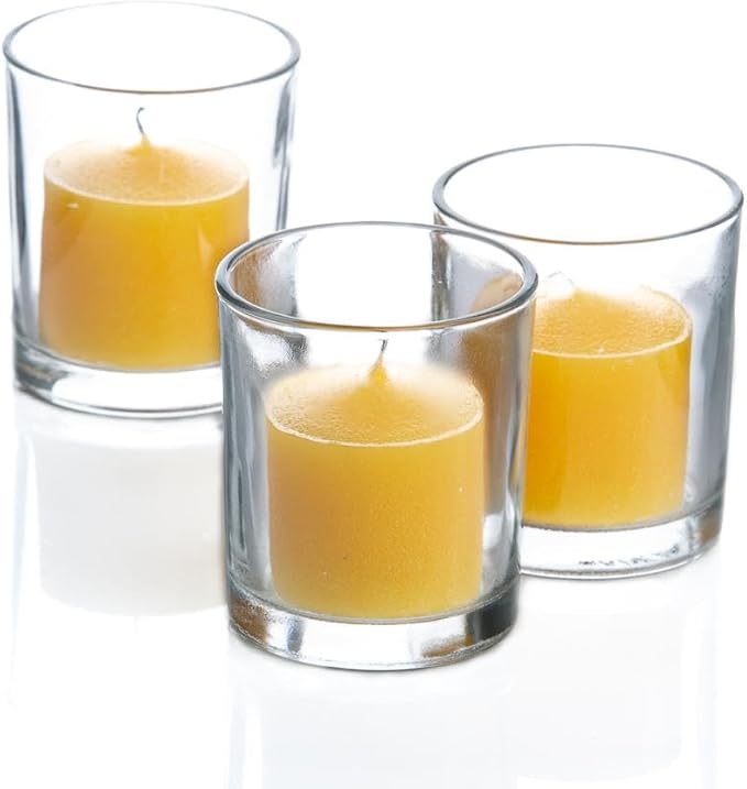 Set of 144 Richland Votive Candles Yellow Unscented and 144 Clear Glass Eastland Votive Holders