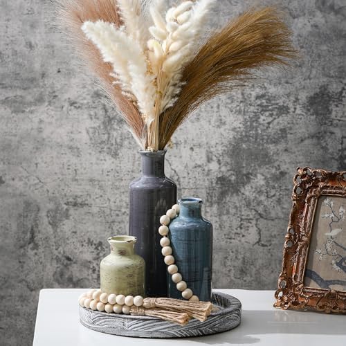5 Pcs Coffee Table Decor Set, Rustic Color, Whitewashed Gray Tray