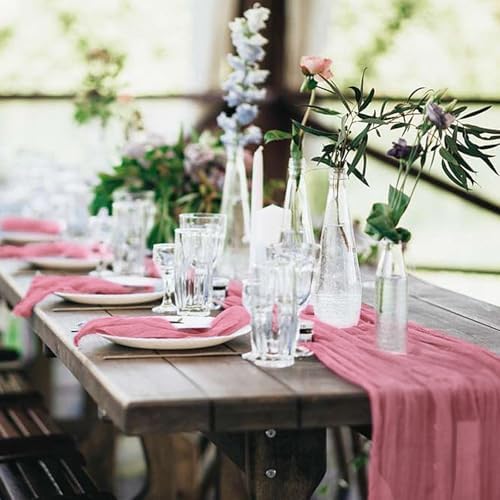 20 Pack Cheesecloth Table Runner 17 x 108 Inch, Dusty Rose