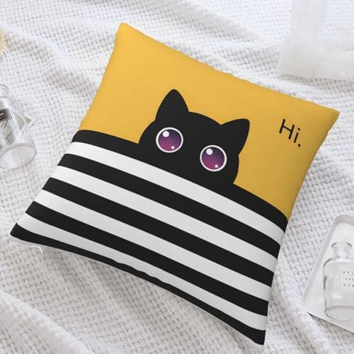 Cute Peeking Black Cat Throw Pillow Cover for Sofa, Bedroom, or Car