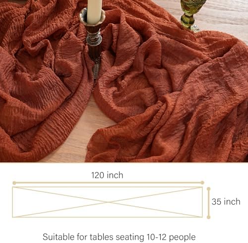 2Pcs Cheesecloth Table Runner Terracotta 10FT Boho Gauze Cheese Cloth Table Runners 120 Inches Long Rustic Sheer for Centerpiece Home Party Christmas Wedding Baby Shower Spring Easter Decor